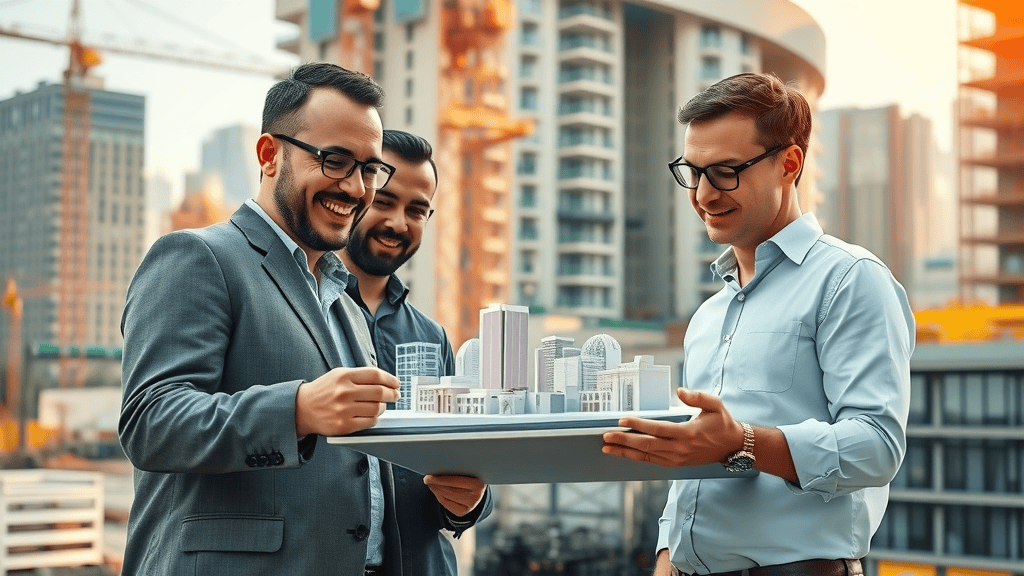 dynamic modern construction site team of architects and engineers reviewing digital 3D models, why aec professionals need 3d reality capture services