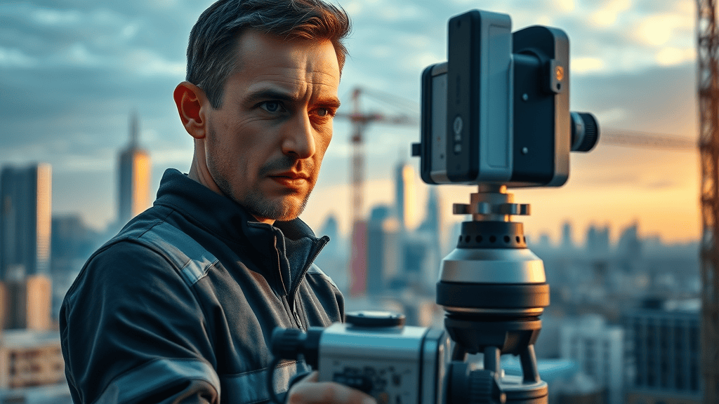 dynamic modern construction site team reviewing digital 3D models, reality capture technology