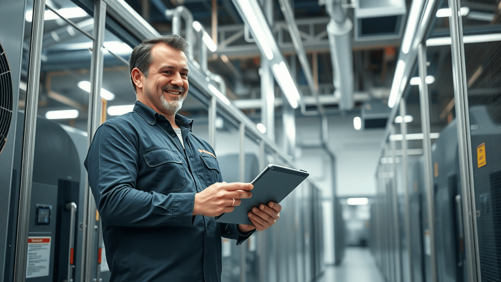 facility manager uses digital tablet and 3D as-built survey for facility management and asset documentation